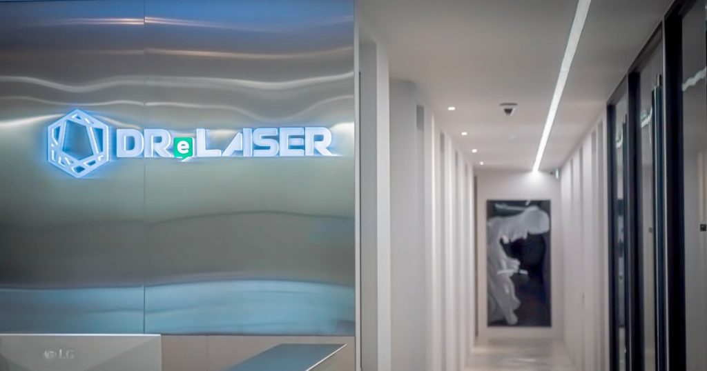 Dr. E-Laser Dermatology clinic corridor in Apgujeong, Seoul