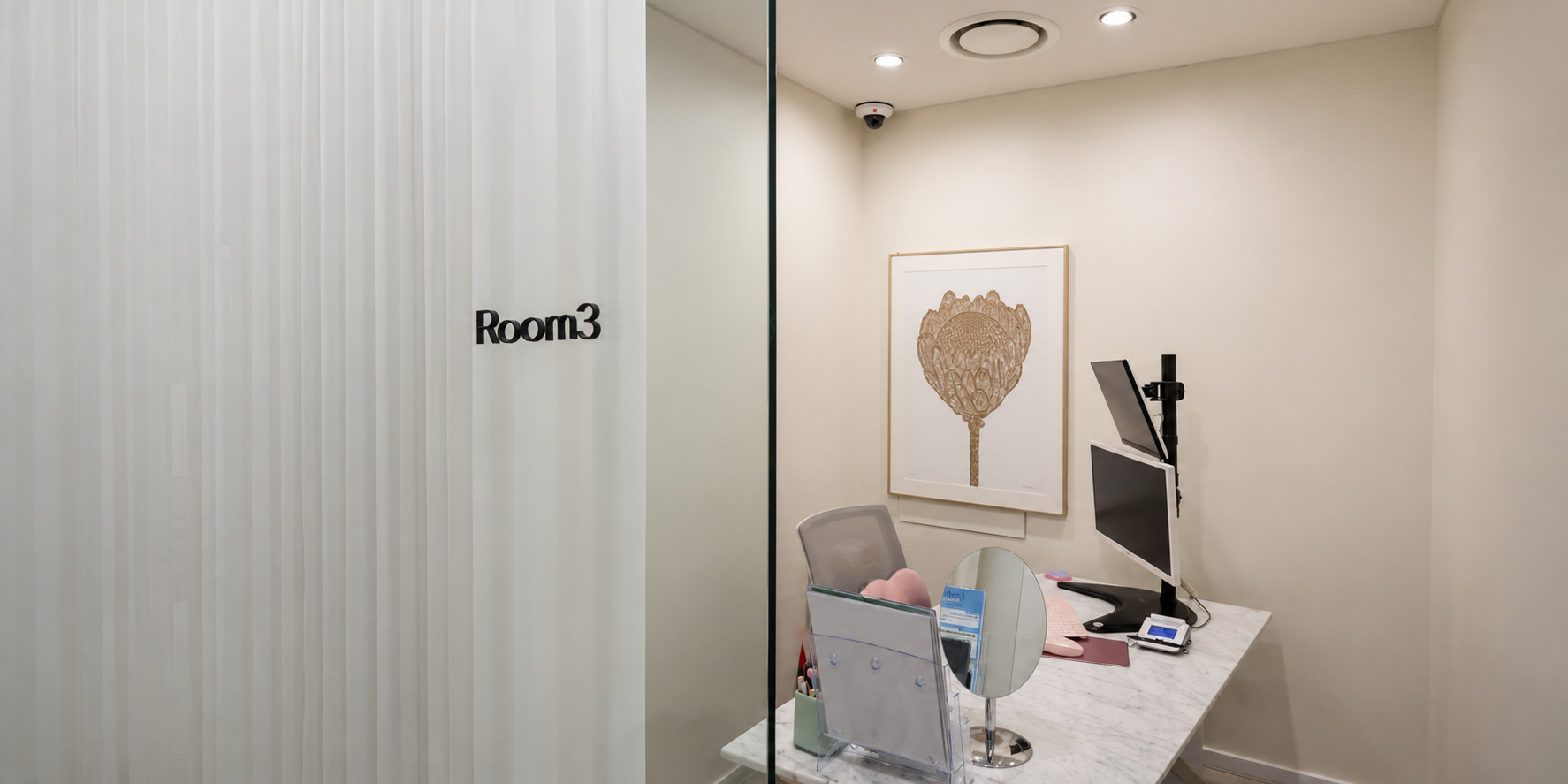 Private consultation room for anti-aging treatment planning at Dr. E-Laser Dermatology, Apgujeong Rodeo, Seoul