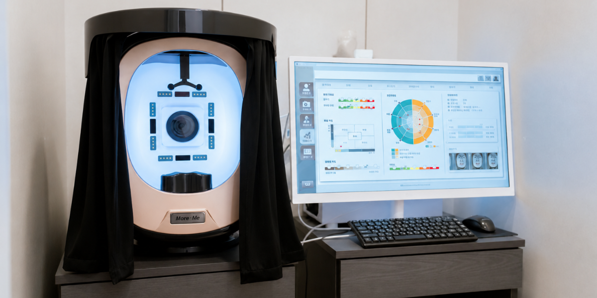 Skin analysis during a first visit at Dr. E-Laser Dermatology, a dermatology clinic in Seoul, Korea