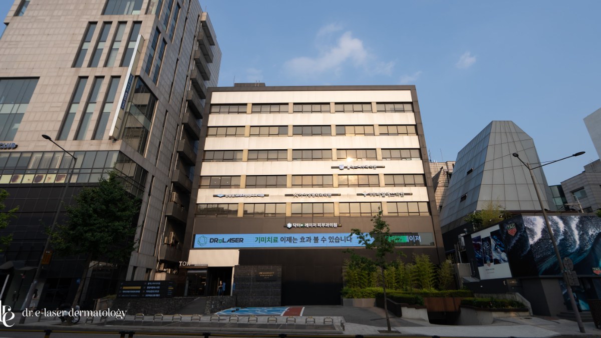 Dr. E-Laser Dermatology building near Apgujeong Rodeo Station, Seoul