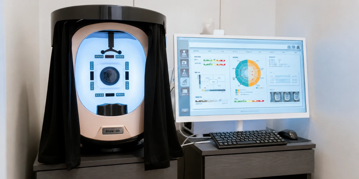 Skin analysis during a first visit at Dr. E-Laser Dermatology, a dermatology clinic in Seoul, Korea